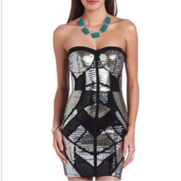 NWT Charlotte Russe Siver Sequined Skeleton dress - Picture 1 of 12